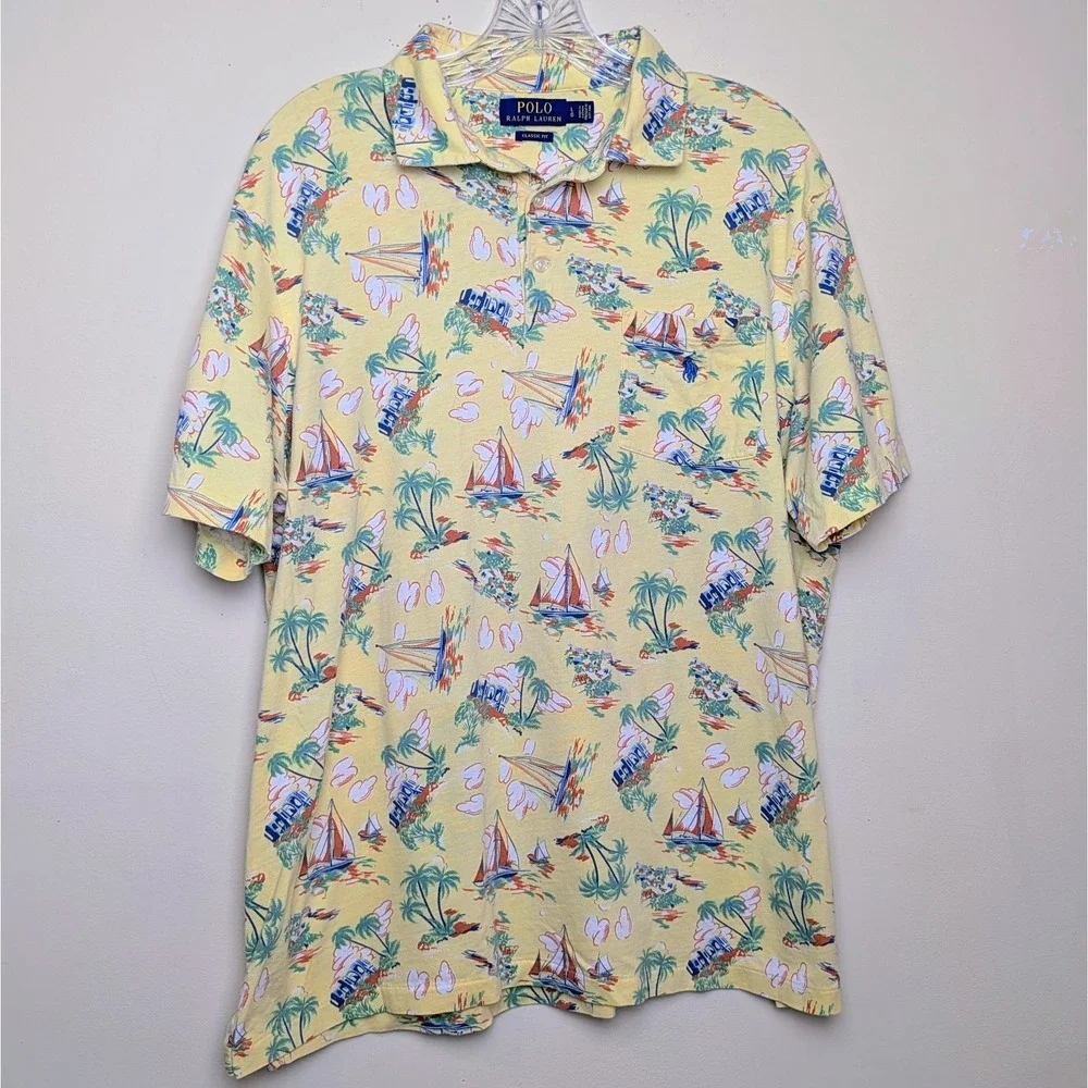 Polo‎ Ralph Lauren Sailboat Hawaiian Island Tropic Aloha Polo Shirt Large